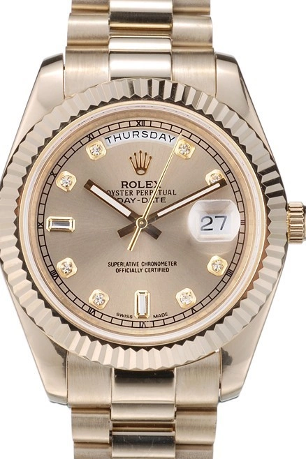 Aaa fake watches Rolex 41979 Ribbed Gold Goldish Bezel Stainless Steel Dial DayDate 0806